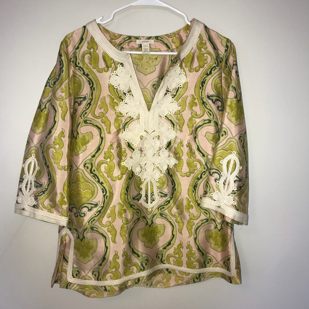 J Crew raw silk tunic embroidered top 6